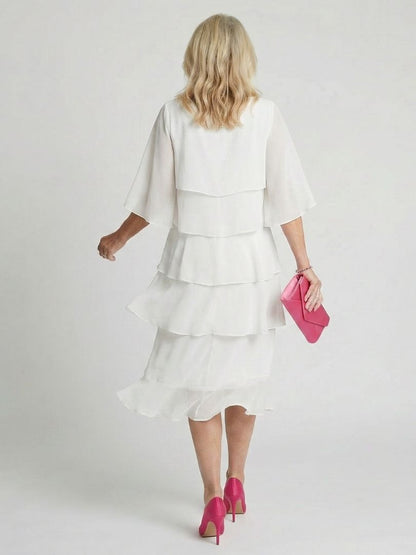 Avoria | Tiered Flutter Midi Wedding Guest Dress Elegant Style