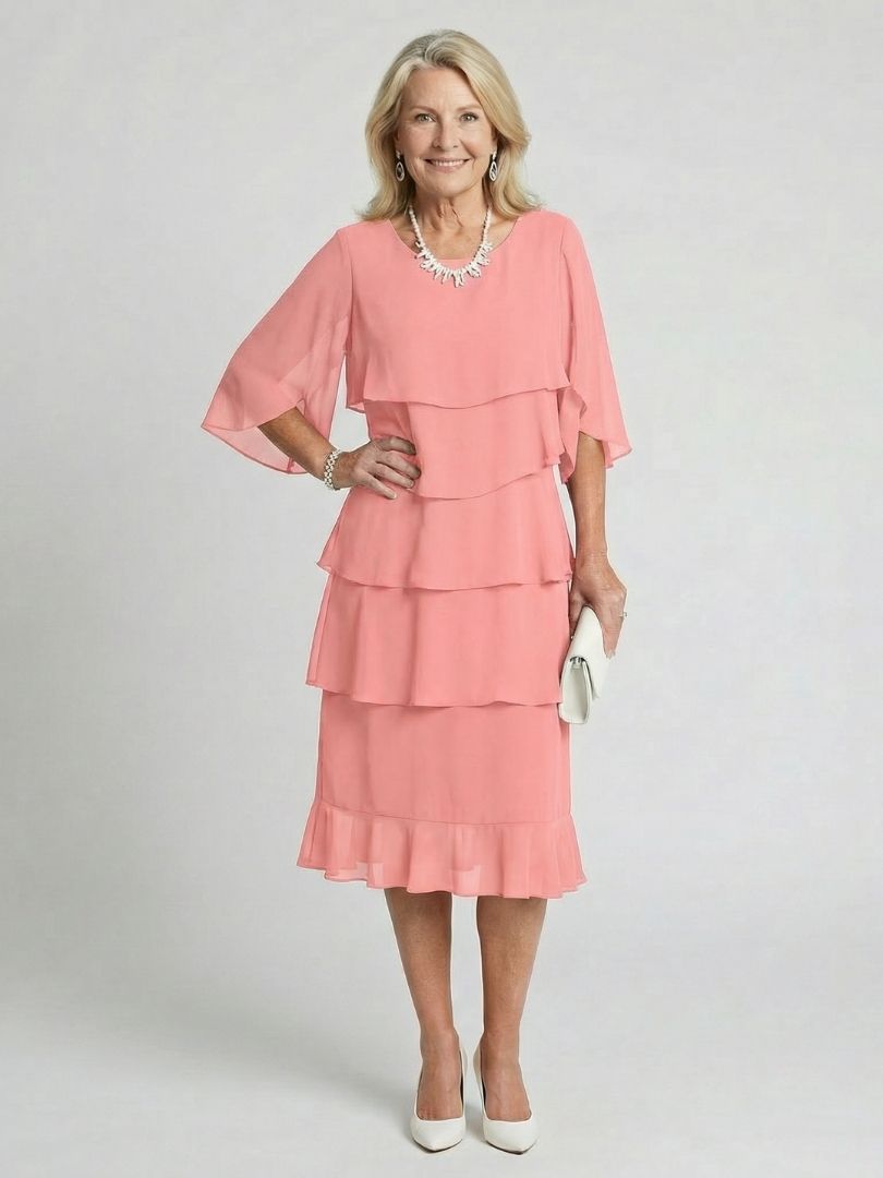 Avoria | Tiered Flutter Midi Wedding Guest Dress Elegant Style