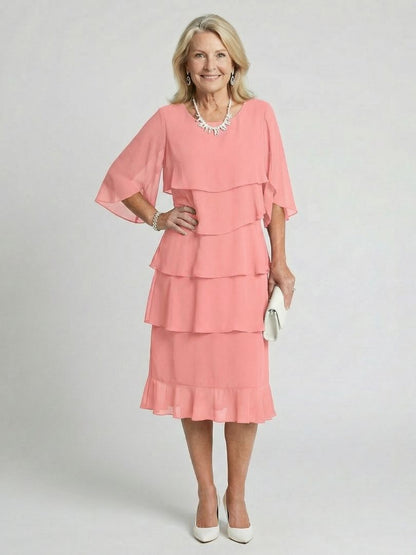 Avoria | Tiered Flutter Midi Wedding Guest Dress Elegant Style