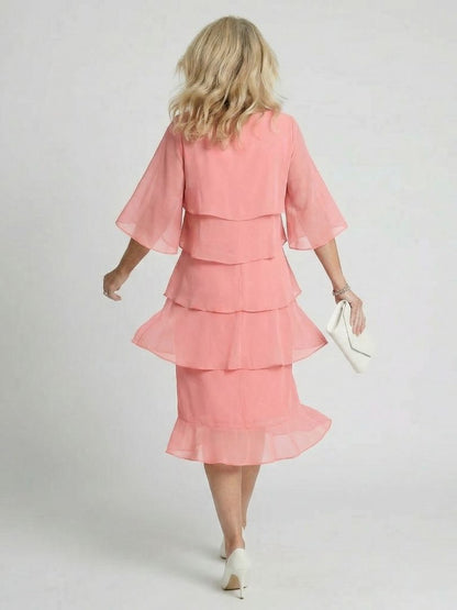 Avoria | Tiered Flutter Midi Wedding Guest Dress Elegant Style