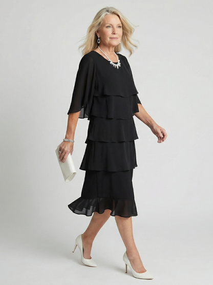 Avoria | Tiered Flutter Midi Wedding Guest Dress Elegant Style