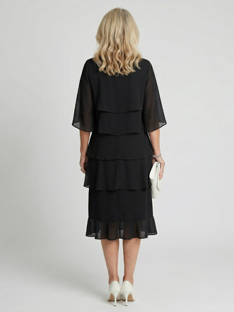 Avoria | Tiered Flutter Midi Wedding Guest Dress Elegant Style