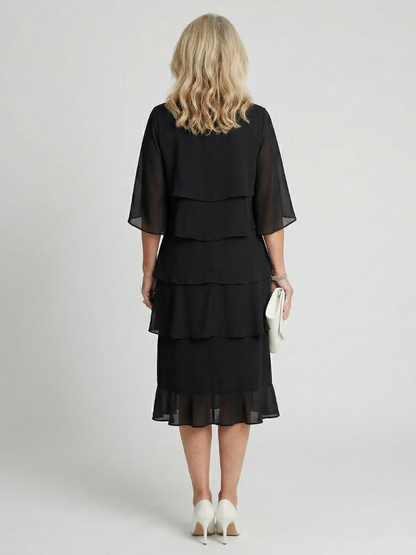 Avoria | Tiered Flutter Midi Wedding Guest Dress Elegant Style