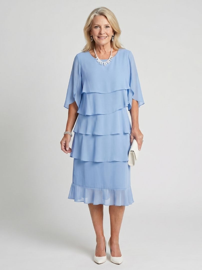 Avoria | Tiered Flutter Midi Wedding Guest Dress Elegant Style