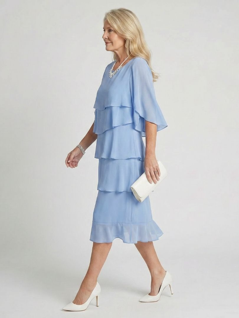 Avoria | Tiered Flutter Midi Wedding Guest Dress Elegant Style