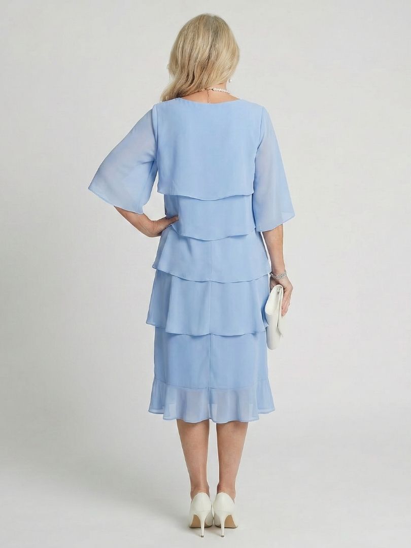 Avoria | Tiered Flutter Midi Wedding Guest Dress Elegant Style