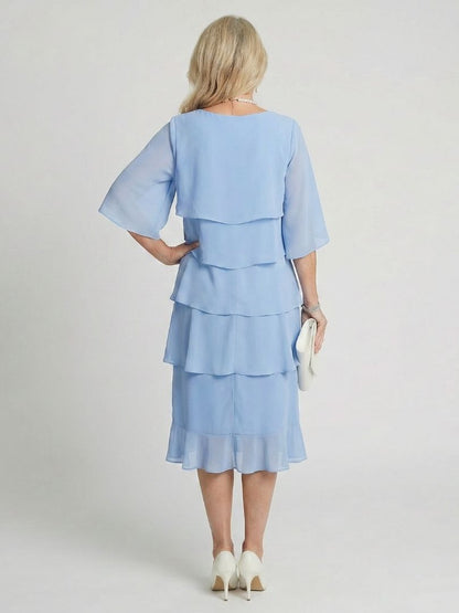 Avoria | Tiered Flutter Midi Wedding Guest Dress Elegant Style