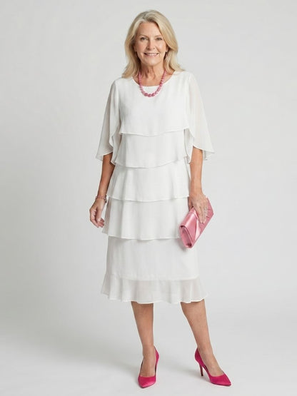 Avoria | Tiered Flutter Midi Wedding Guest Dress Elegant Style