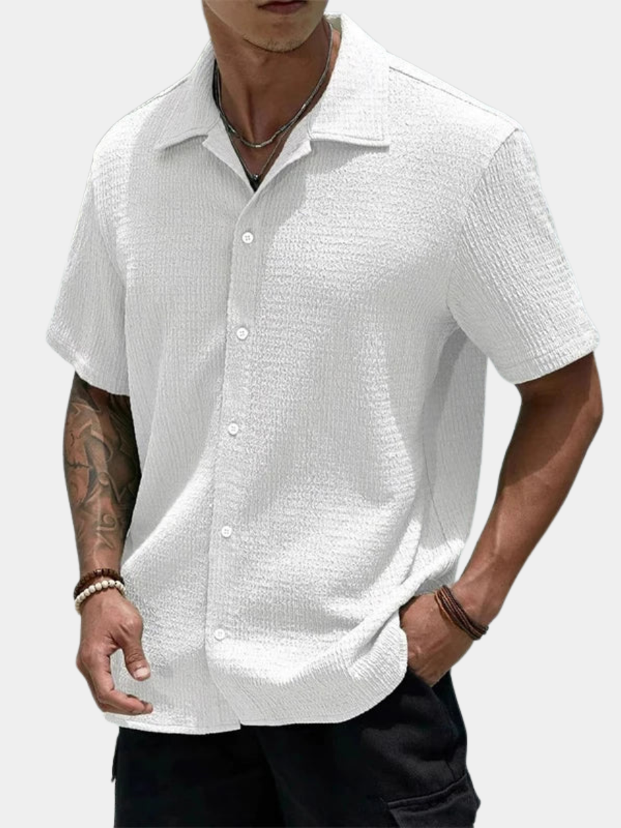 Casual Shirt with Cuban Collar and Classic Button Front Design