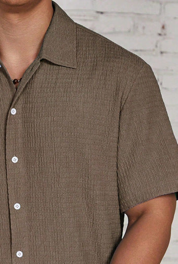 Casual Shirt with Cuban Collar and Classic Button Front Design