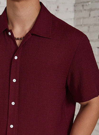 Casual Shirt with Cuban Collar and Classic Button Front Design
