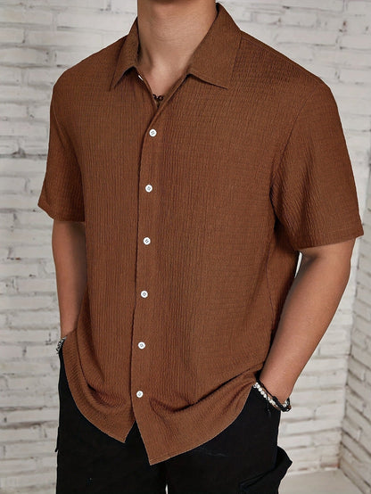 Casual Shirt with Cuban Collar and Classic Button Front Design