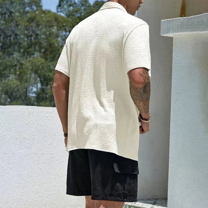 Casual Shirt with Cuban Collar and Classic Button Front Design
