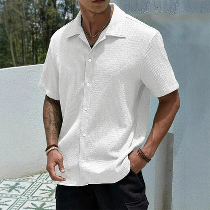 Casual Shirt with Cuban Collar and Classic Button Front Design