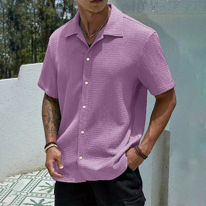Casual Shirt with Cuban Collar and Classic Button Front Design