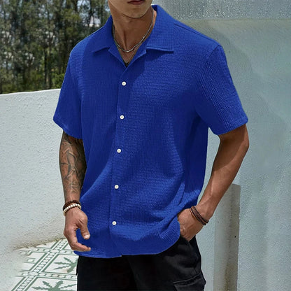 Casual Shirt with Cuban Collar and Classic Button Front Design