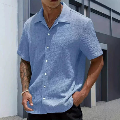 Casual Shirt with Cuban Collar and Classic Button Front Design