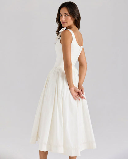 Caulriel | Women's Maxi High-Waist Bow Strap Midi Dress with Gathered Skirt