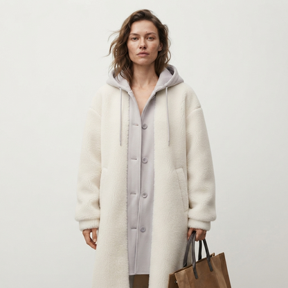 Women's Teddy Coat with Hood - Fleece Winter Overcoat