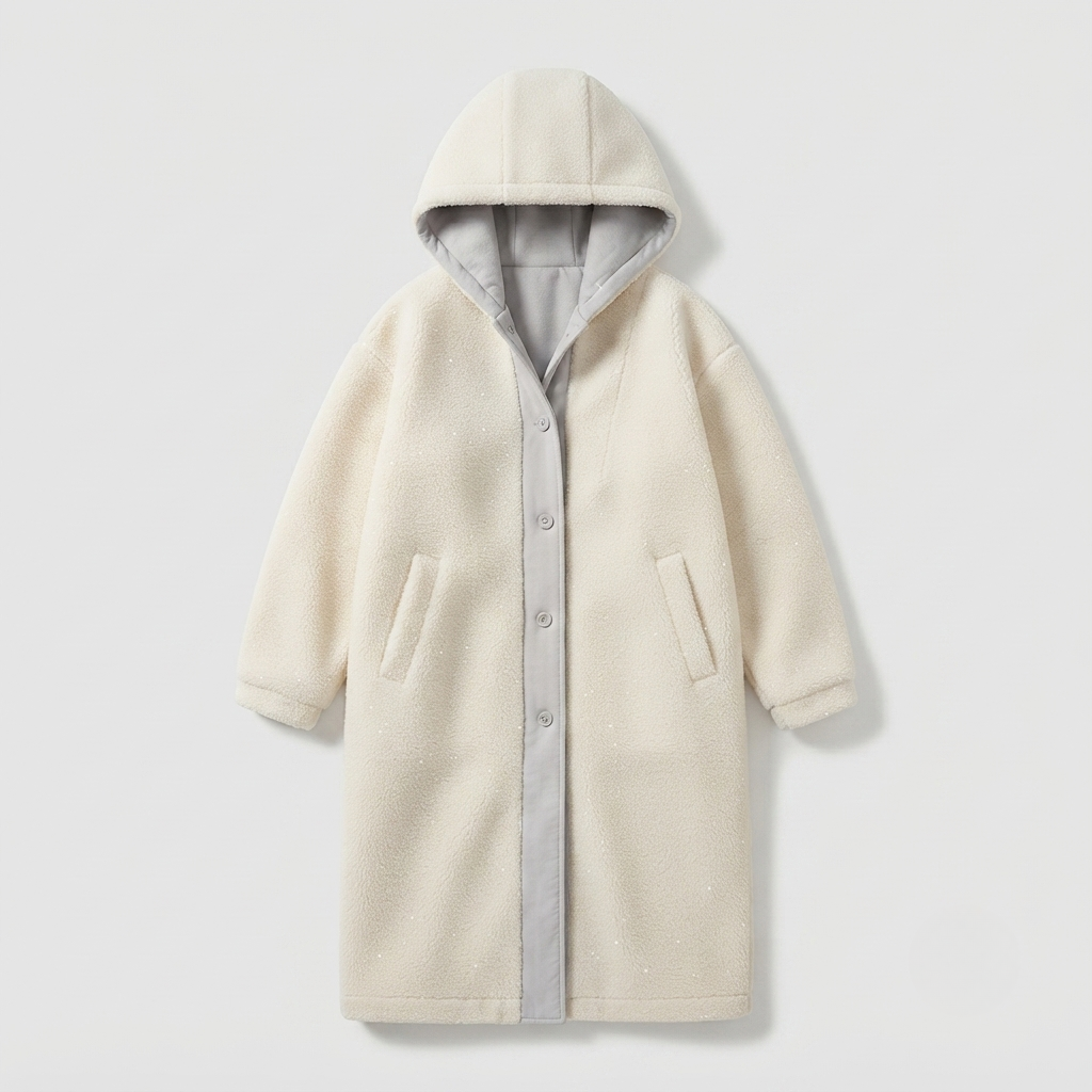 Women's Teddy Coat with Hood - Fleece Winter Overcoat