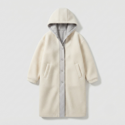 Women's Teddy Coat with Hood - Fleece Winter Overcoat