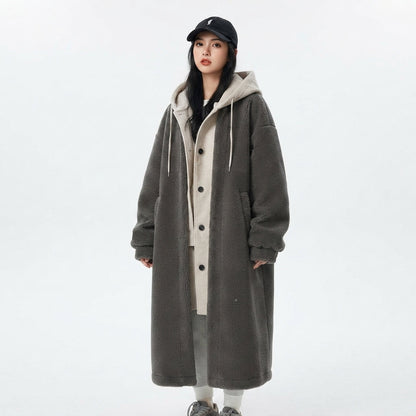 Women's Teddy Coat with Hood - Fleece Winter Overcoat