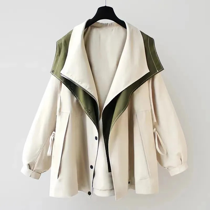 Women’s Hooded Trench Coat - Drawstring Waist Jacket