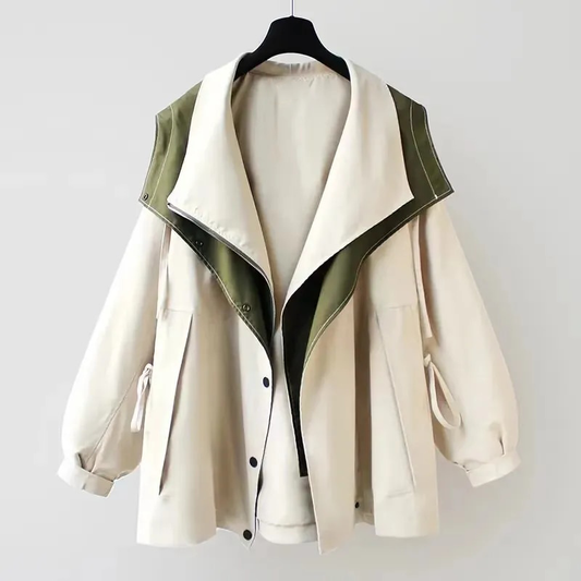Women’s Hooded Trench Coat - Drawstring Waist Jacket