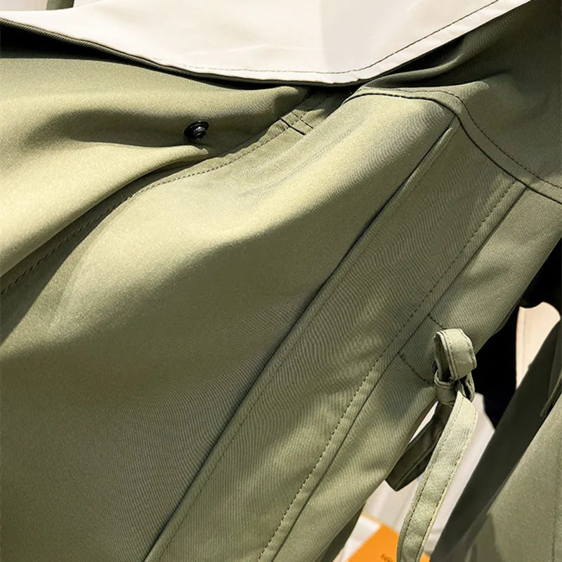 Women’s Hooded Trench Coat - Drawstring Waist Jacket