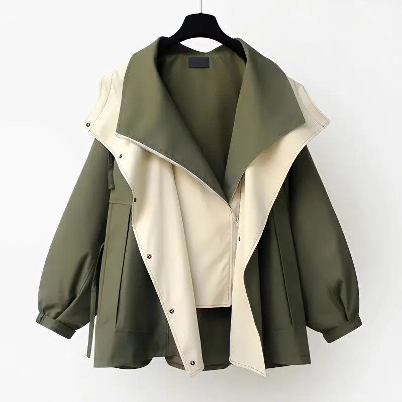 Women’s Hooded Trench Coat - Drawstring Waist Jacket