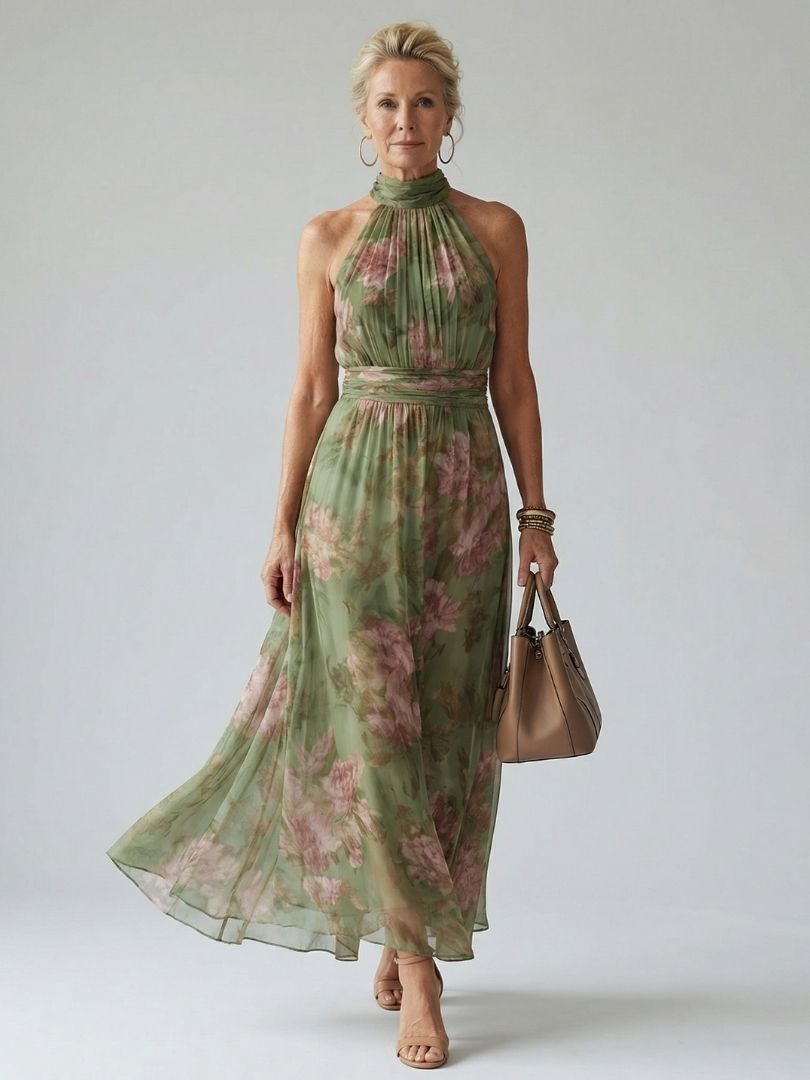 Kesslyn | Halter Floral Dress Summer with Elegant Vacation Style