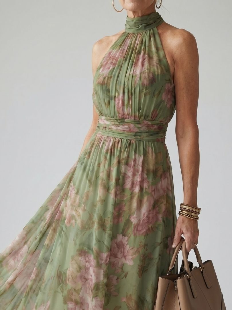 Kesslyn | Halter Floral Dress Summer with Elegant Vacation Style
