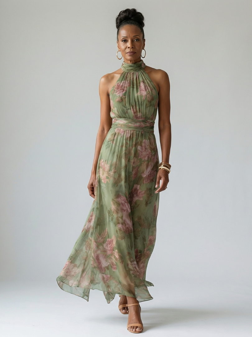 Kesslyn | Halter Floral Dress Summer with Elegant Vacation Style