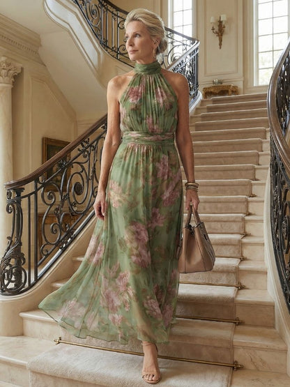 Kesslyn | Halter Floral Dress Summer with Elegant Vacation Style