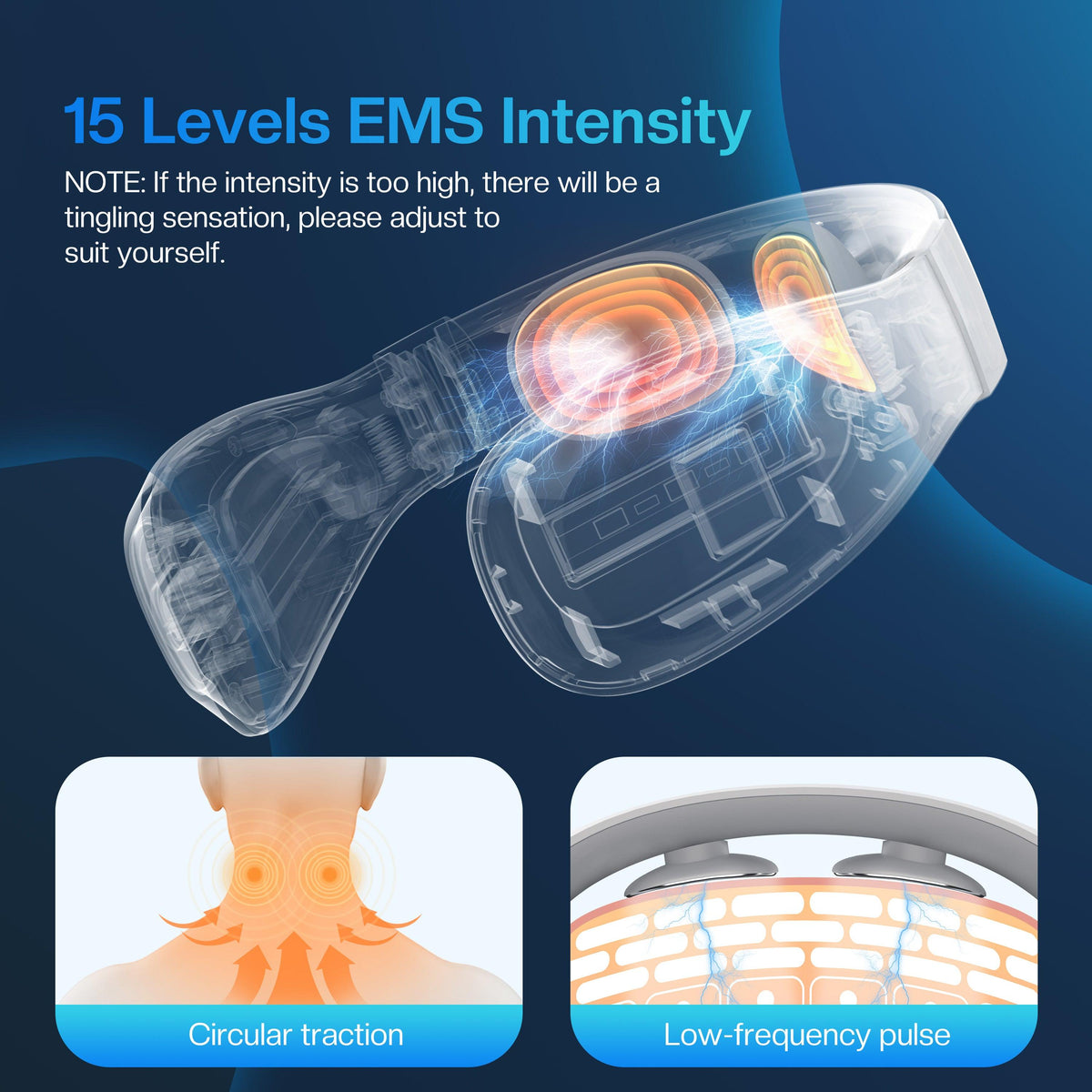 Cordless Neck Massager with Heat | EMS Pulse Massage & Adjustable Intensity | Portable Neck Relief Device