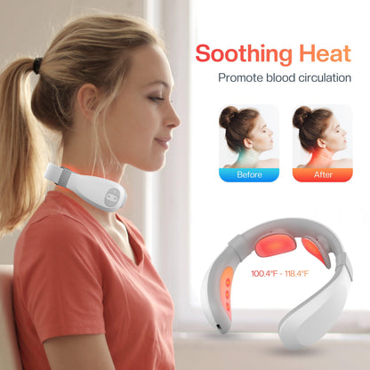 Cordless Neck Massager with Heat | EMS Pulse Massage & Adjustable Intensity | Portable Neck Relief Device