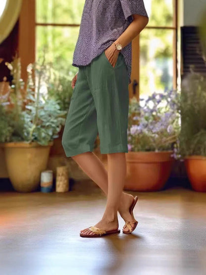 Coraoura | Denim High-Waist Straight Leg Knee Length Shorts