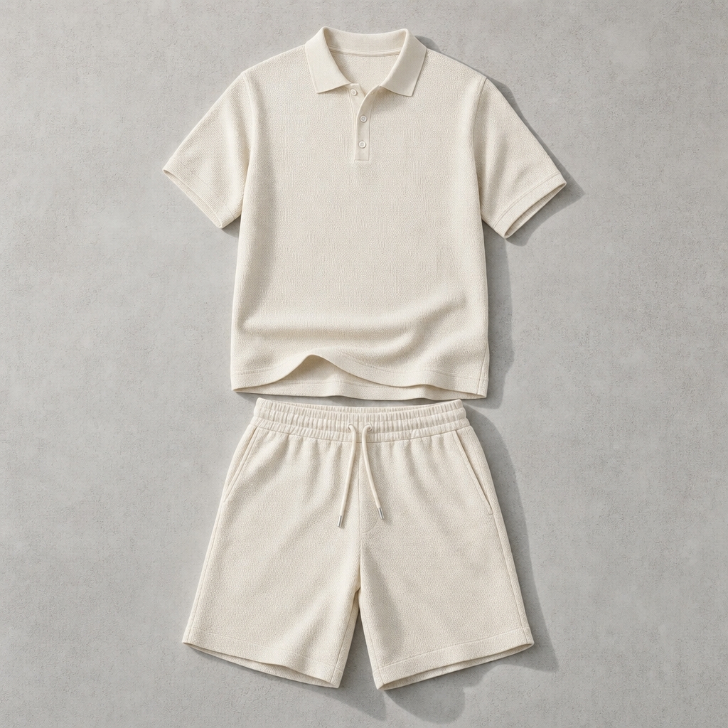 Men's Polo Shirt and Shorts Set - Knit Casual Two Piece Outfit