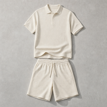 Men's Polo Shirt and Shorts Set - Knit Casual Two Piece Outfit