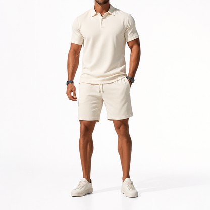 Men's Polo Shirt and Shorts Set - Knit Casual Two Piece Outfit