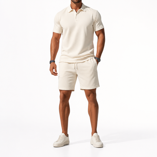 Men's Polo Shirt and Shorts Set - Knit Casual Two Piece Outfit