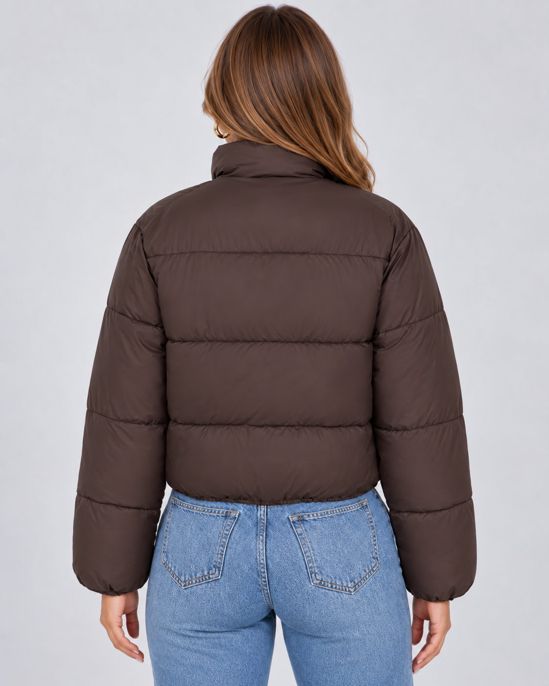 Women's Puffer Jacket - Cropped Quilted High Collar Jacket