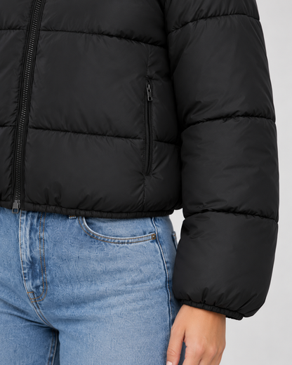 Women's Puffer Jacket - Cropped Quilted High Collar Jacket