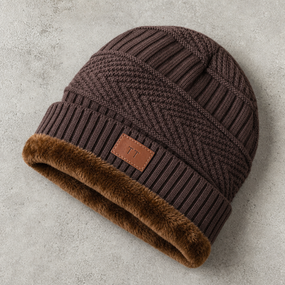 Men's Ribbed Beanie - Warm Fleece Cuff Winter Hat