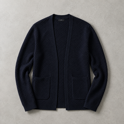 Men's Open Front Cardigan - Textured Knit Sweater