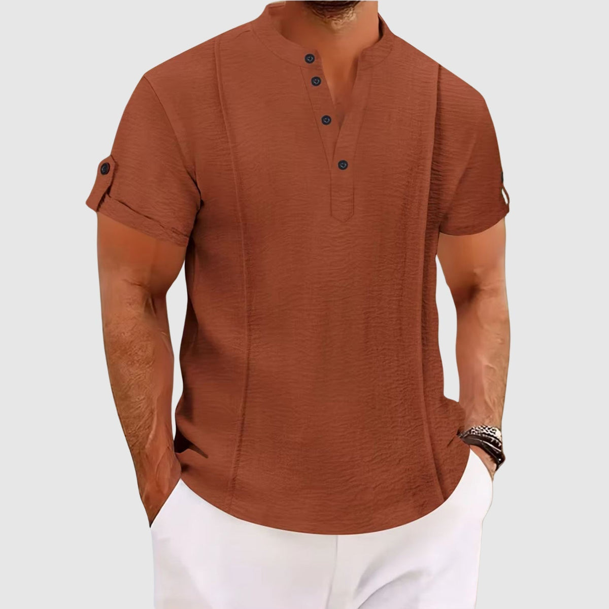 Demetrius | Men's Denim Short-Sleeve Grandad Shirt