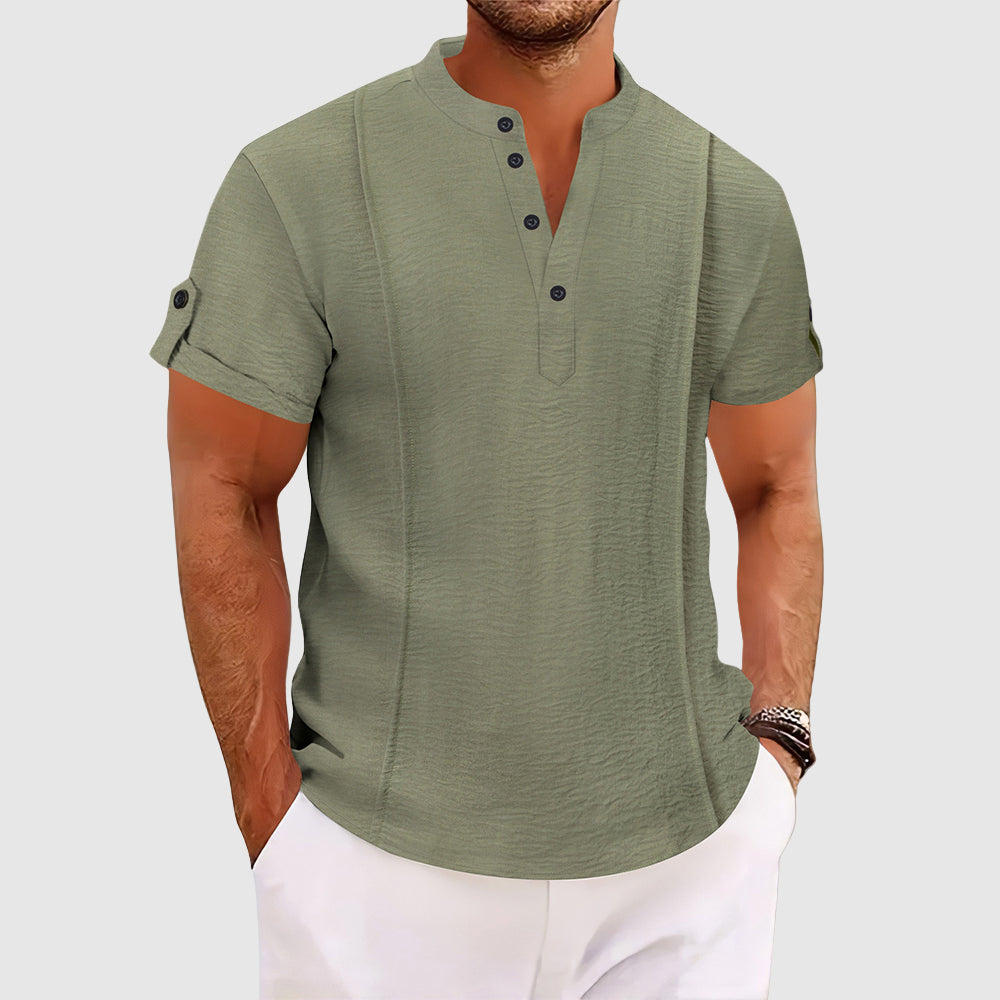 Demetrius | Men's Denim Short-Sleeve Grandad Shirt