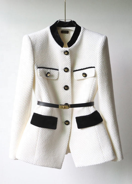 Women’s Textured Jacket - Belted Waist Black Trim