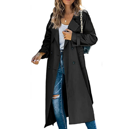 Women's Long Trench Coat - Classic Belted Lightweight Coat