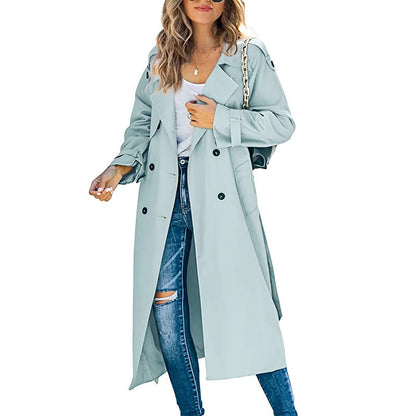 Women's Long Trench Coat - Classic Belted Lightweight Coat